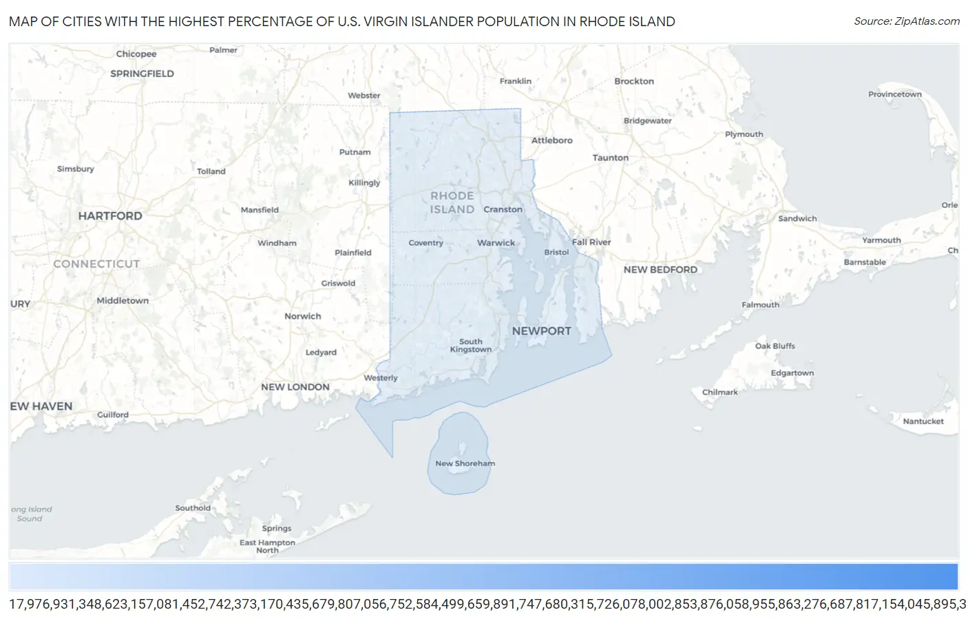 Cities with the Highest Percentage of U.S. Virgin Islander Population in Rhode Island Map