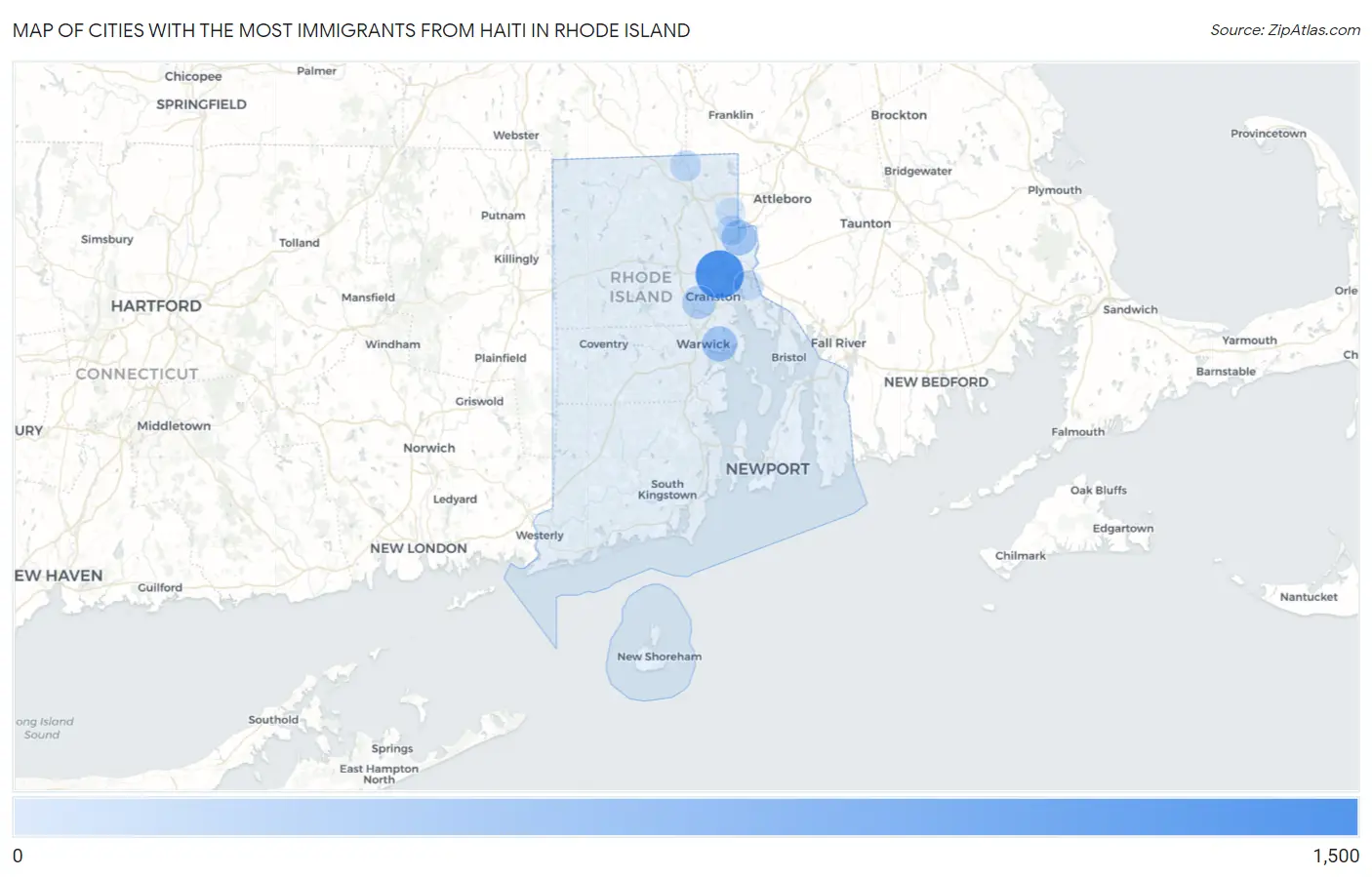 Cities with the Most Immigrants from Haiti in Rhode Island Map