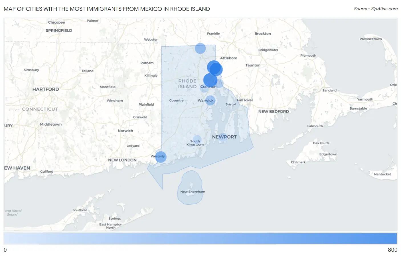 Cities with the Most Immigrants from Mexico in Rhode Island Map
