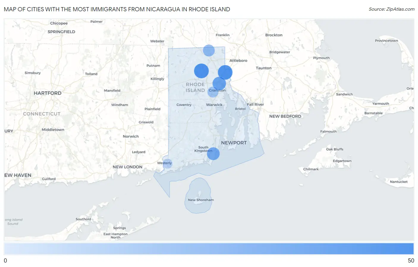 Cities with the Most Immigrants from Nicaragua in Rhode Island Map
