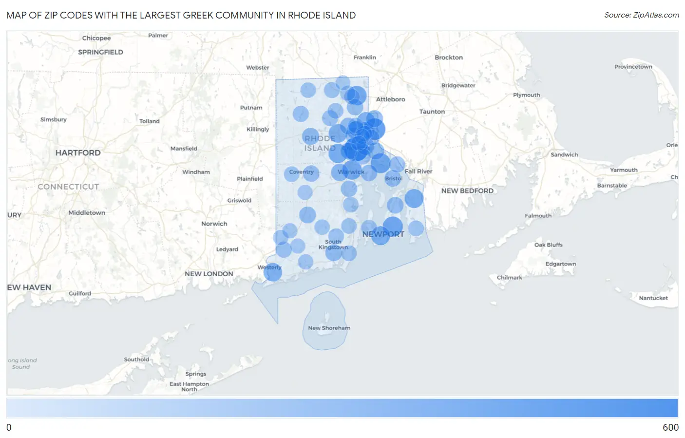 Zip Codes with the Largest Greek Community in Rhode Island Map