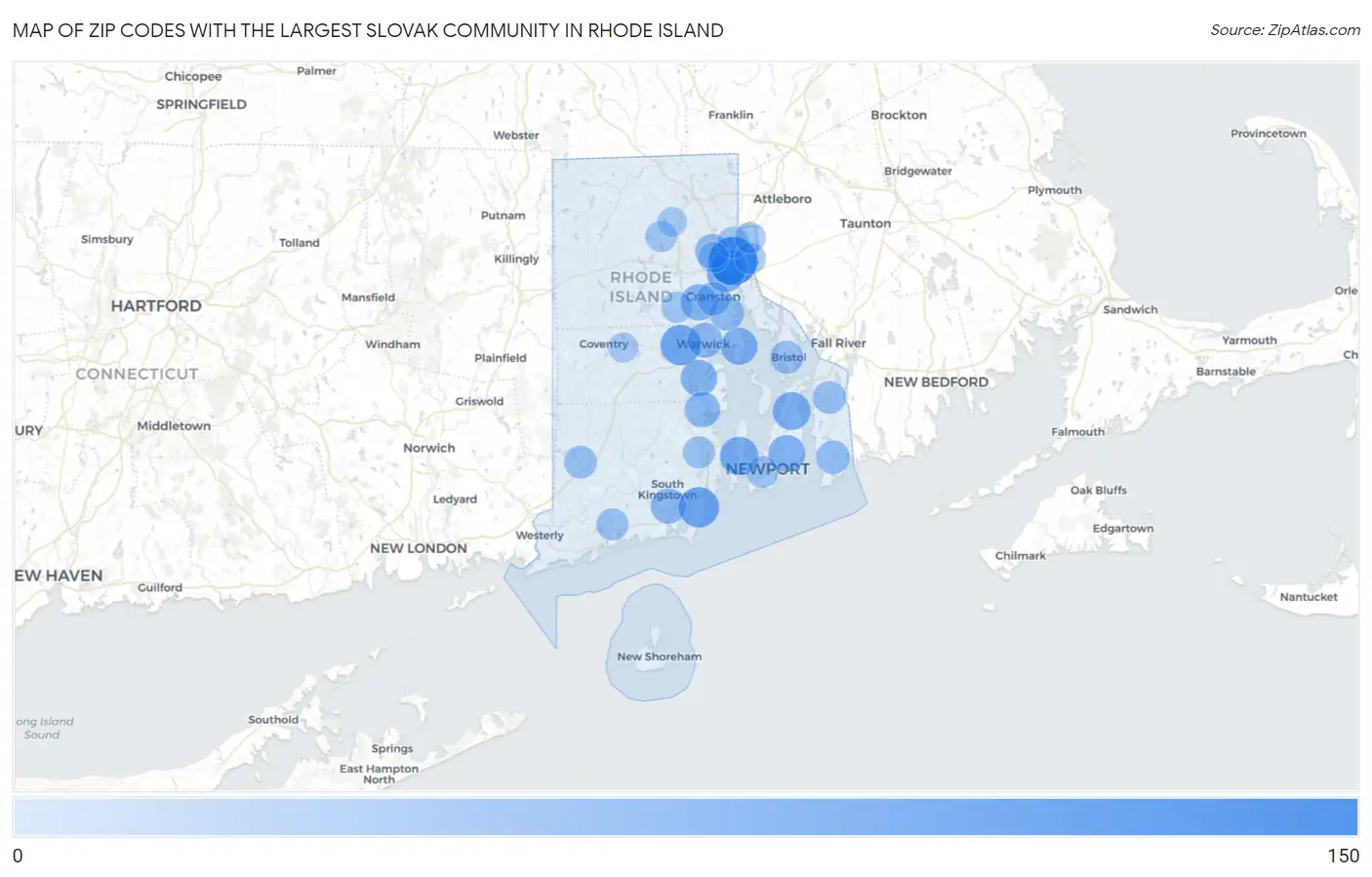 Zip Codes with the Largest Slovak Community in Rhode Island Map