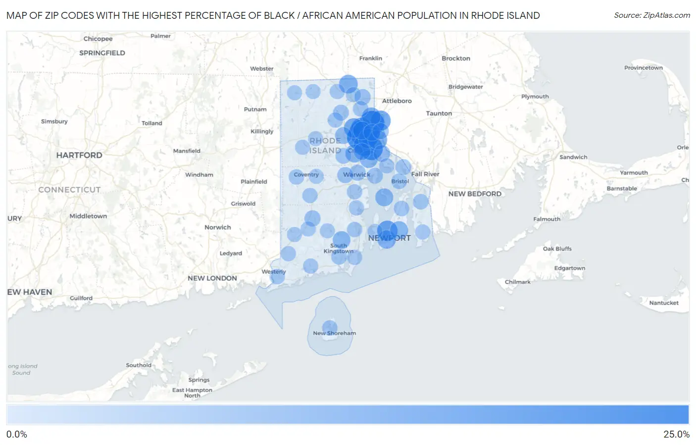 Zip Codes with the Highest Percentage of Black / African American Population in Rhode Island Map