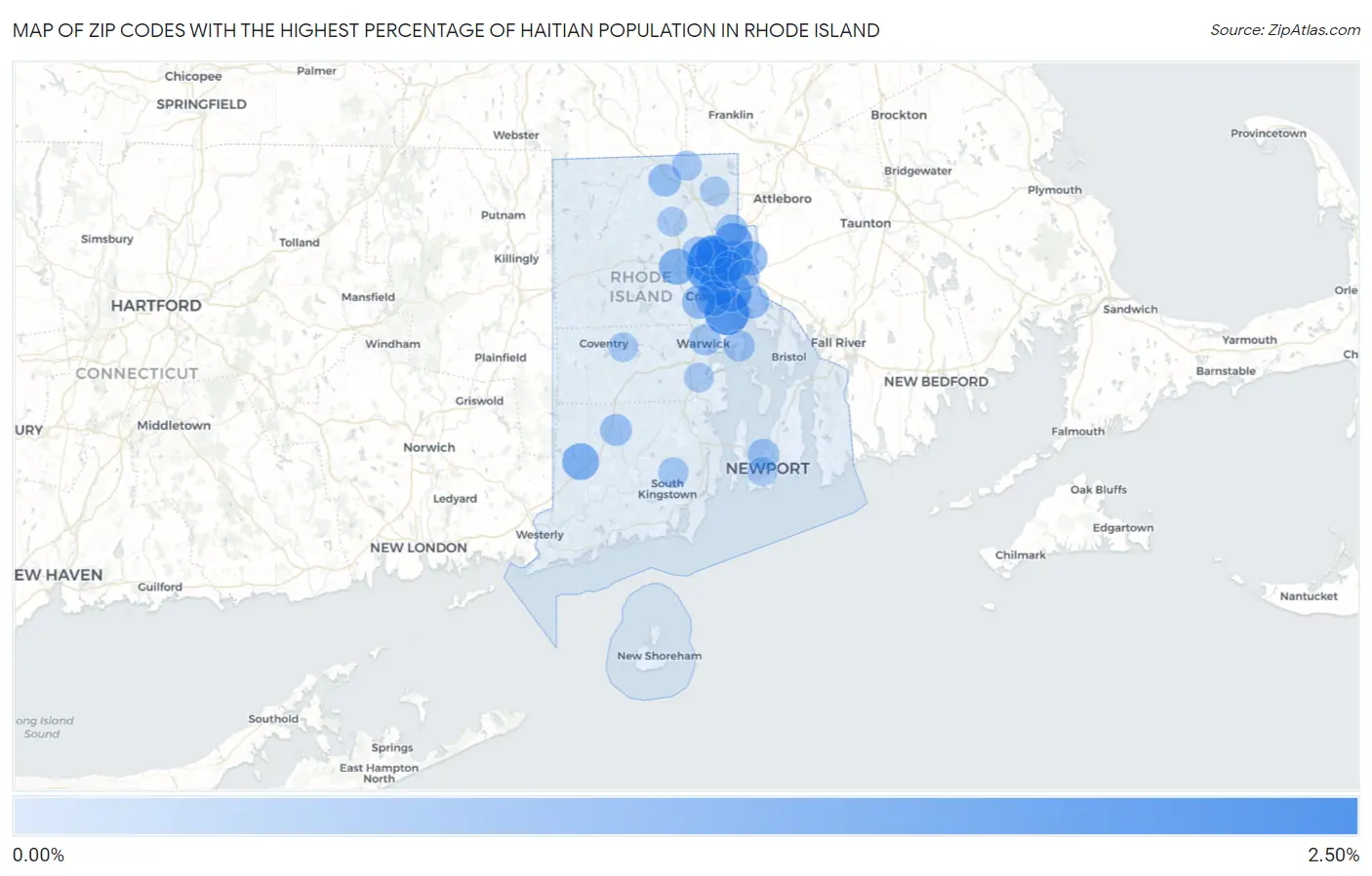 Zip Codes with the Highest Percentage of Haitian Population in Rhode Island Map