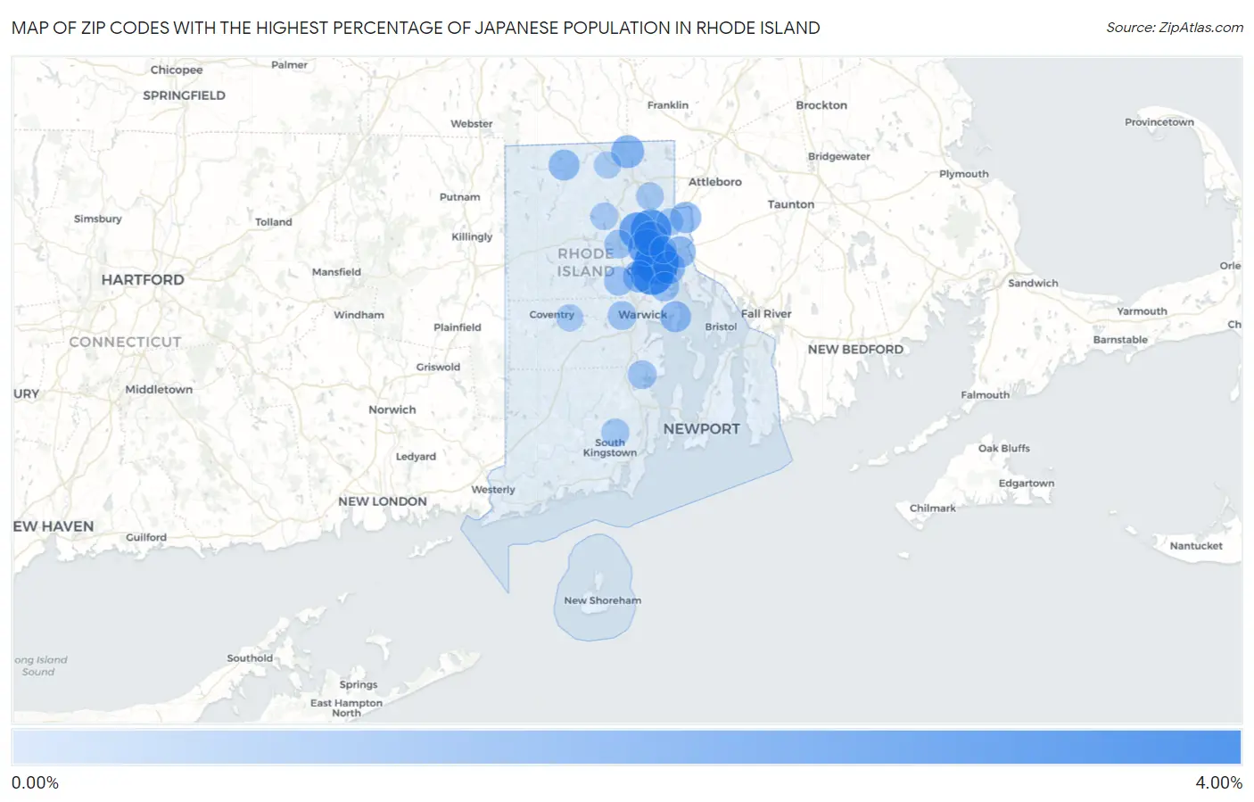 Zip Codes with the Highest Percentage of Japanese Population in Rhode Island Map