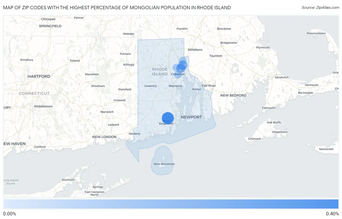 Zip Codes with the Highest Percentage of Mongolian Population in Rhode Island Map