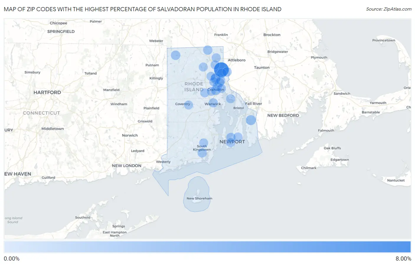 Zip Codes with the Highest Percentage of Salvadoran Population in Rhode Island Map