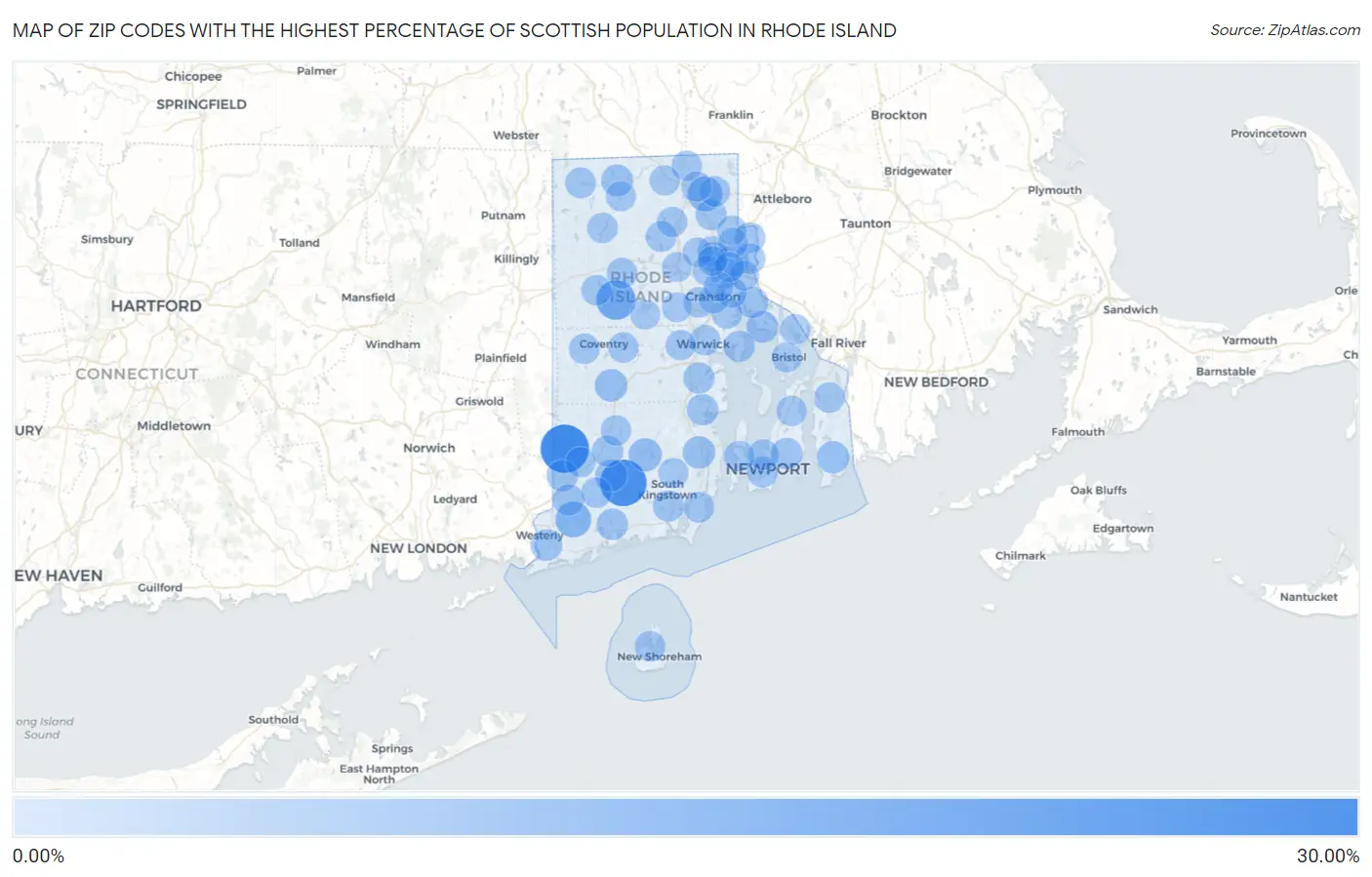 Zip Codes with the Highest Percentage of Scottish Population in Rhode Island Map