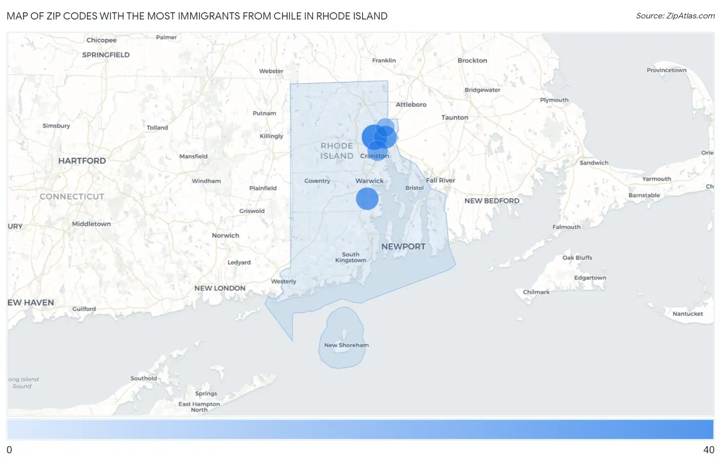 Zip Codes with the Most Immigrants from Chile in Rhode Island Map