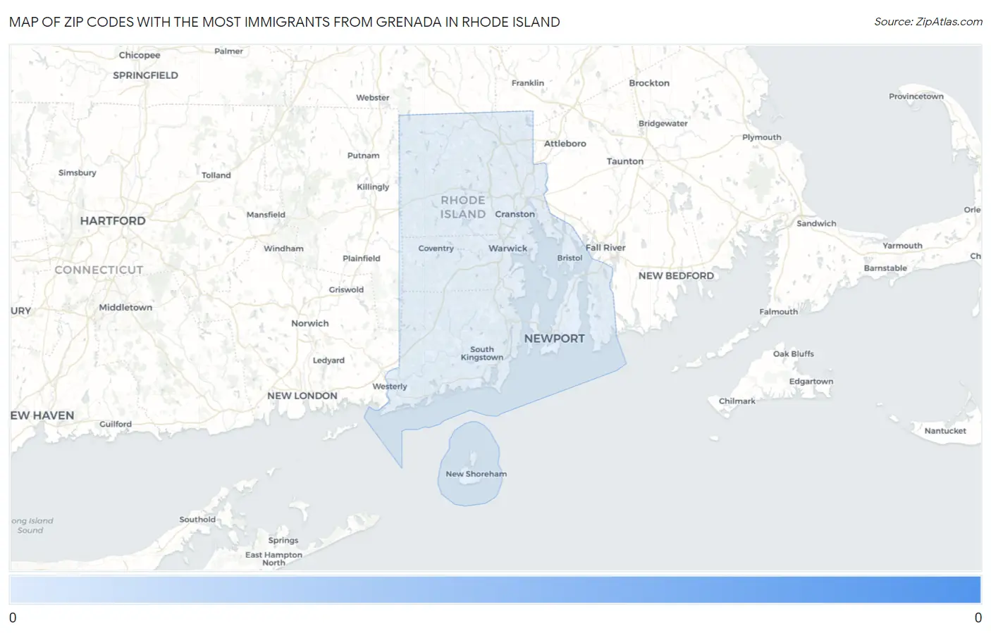 Zip Codes with the Most Immigrants from Grenada in Rhode Island Map