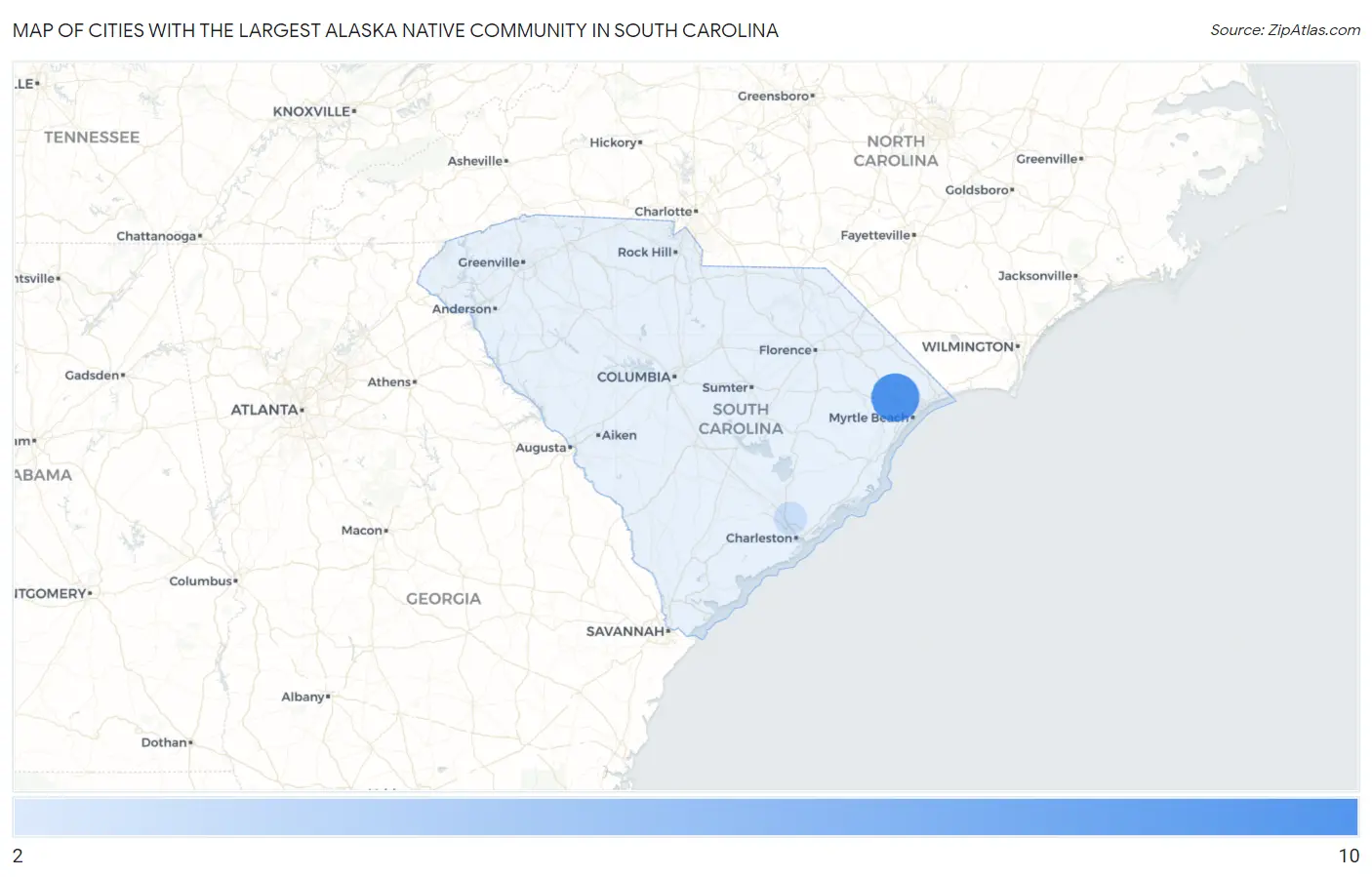 Cities with the Largest Alaska Native Community in South Carolina Map