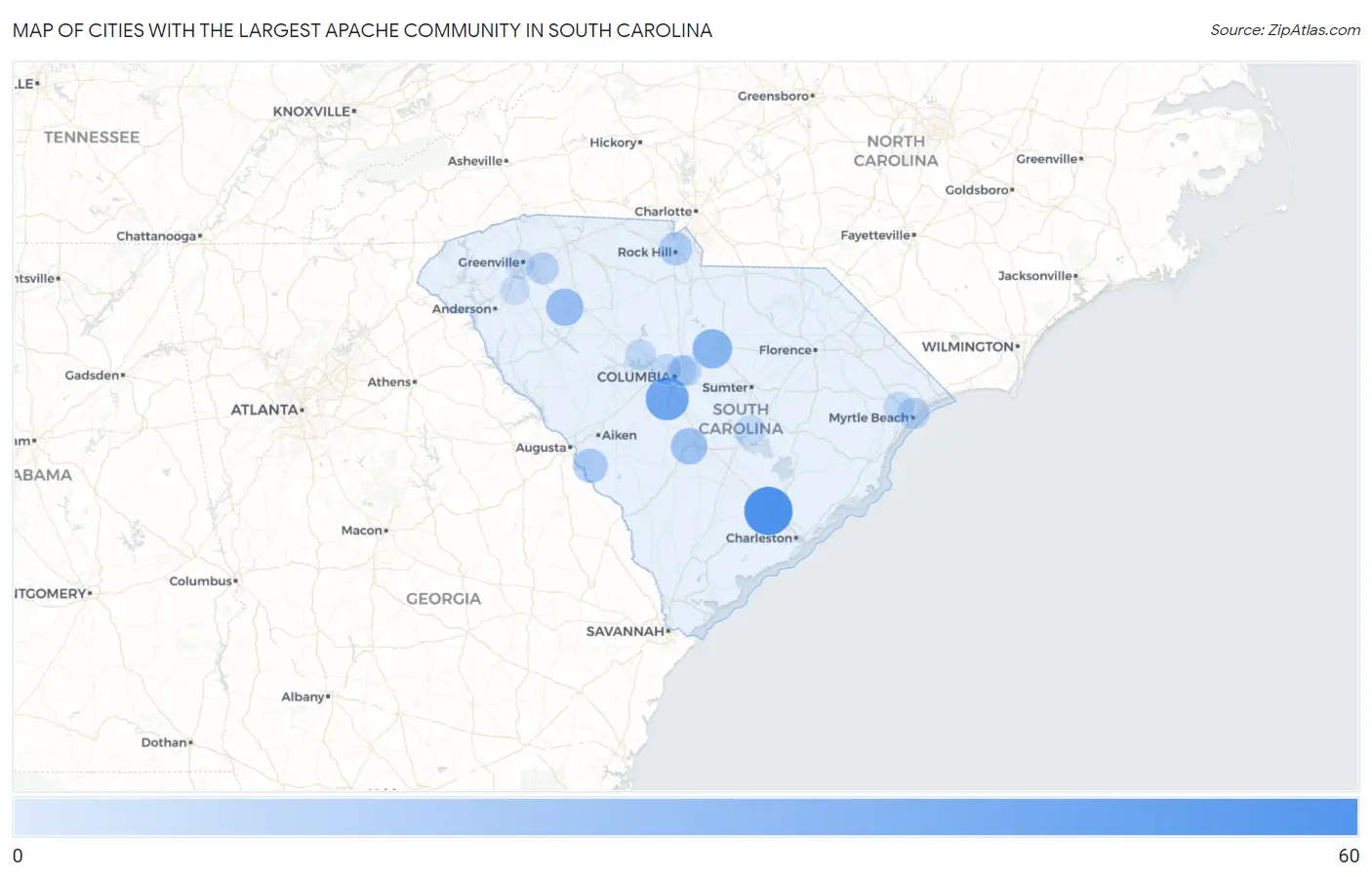 Cities with the Largest Apache Community in South Carolina Map