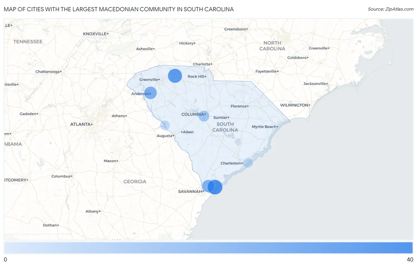 Cities with the Largest Macedonian Community in South Carolina Map