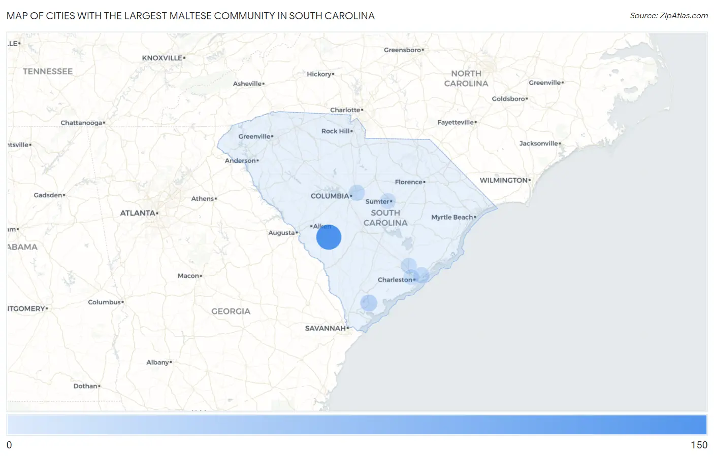 Cities with the Largest Maltese Community in South Carolina Map