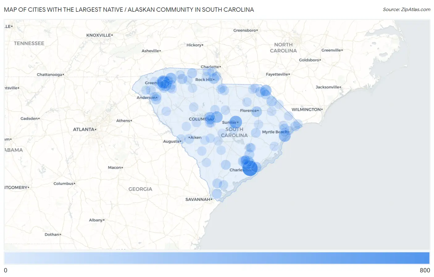 Cities with the Largest Native / Alaskan Community in South Carolina Map