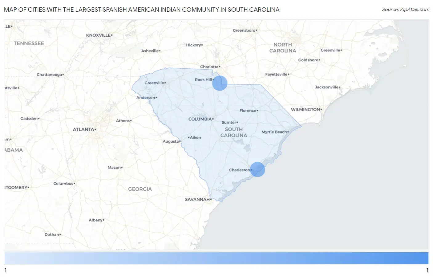 Cities with the Largest Spanish American Indian Community in South Carolina Map