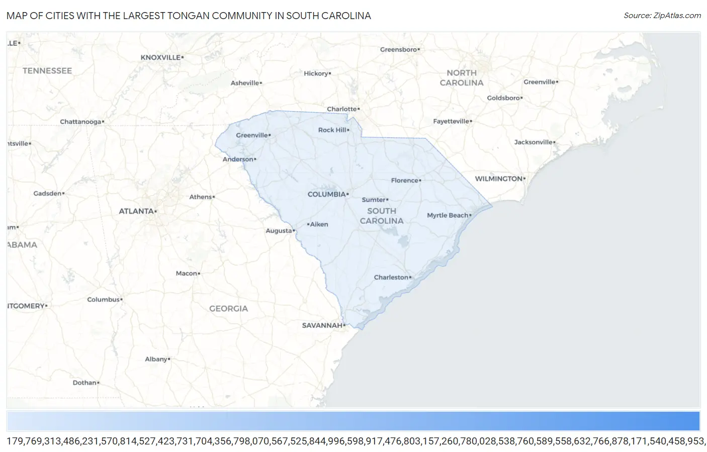 Cities with the Largest Tongan Community in South Carolina Map