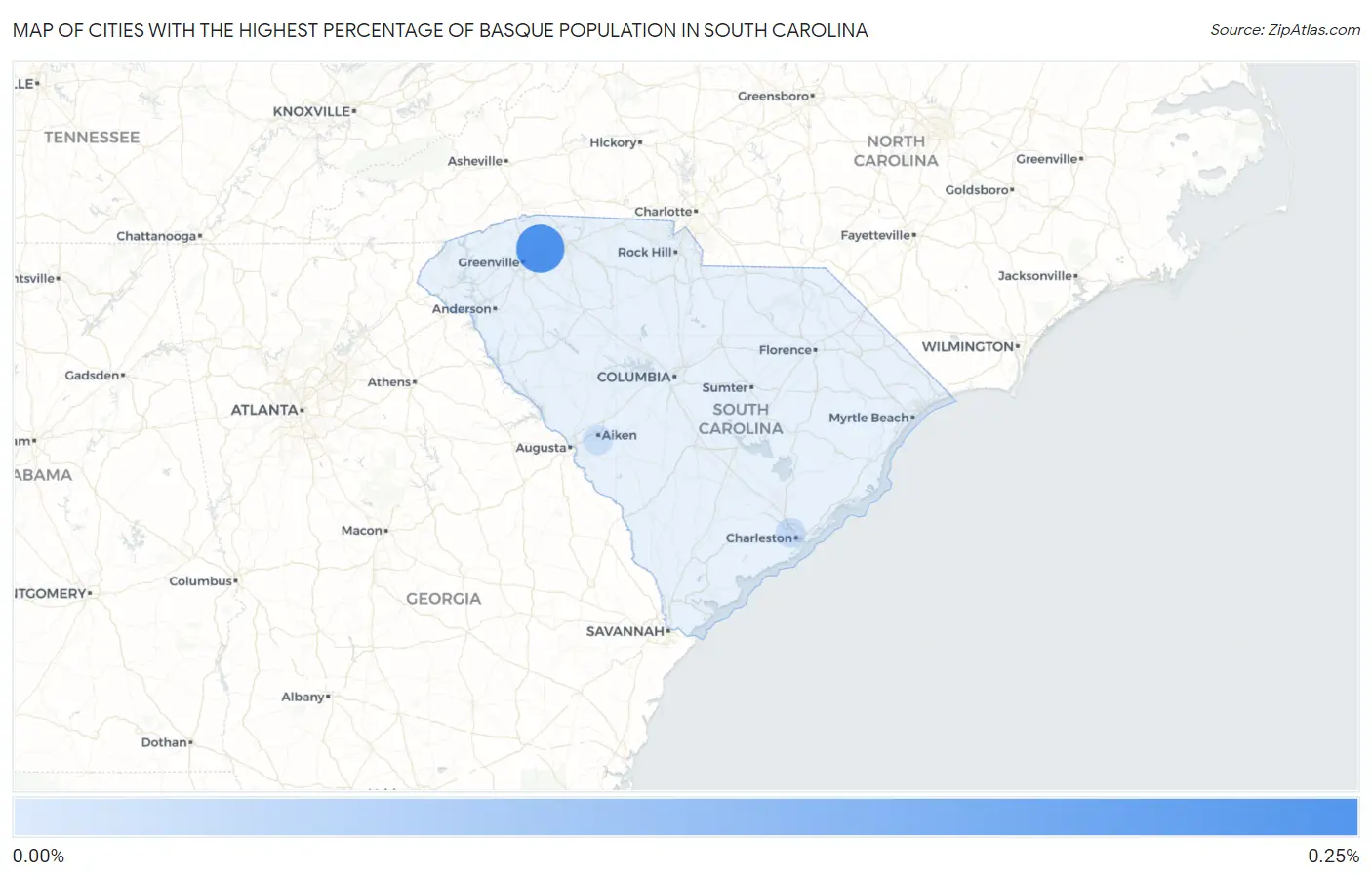 Cities with the Highest Percentage of Basque Population in South Carolina Map
