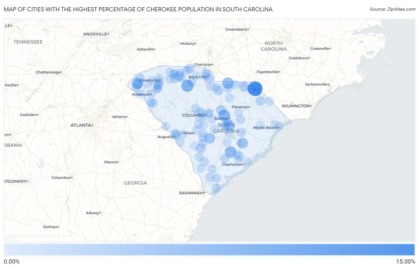 Cities with the Highest Percentage of Cherokee Population in South Carolina Map