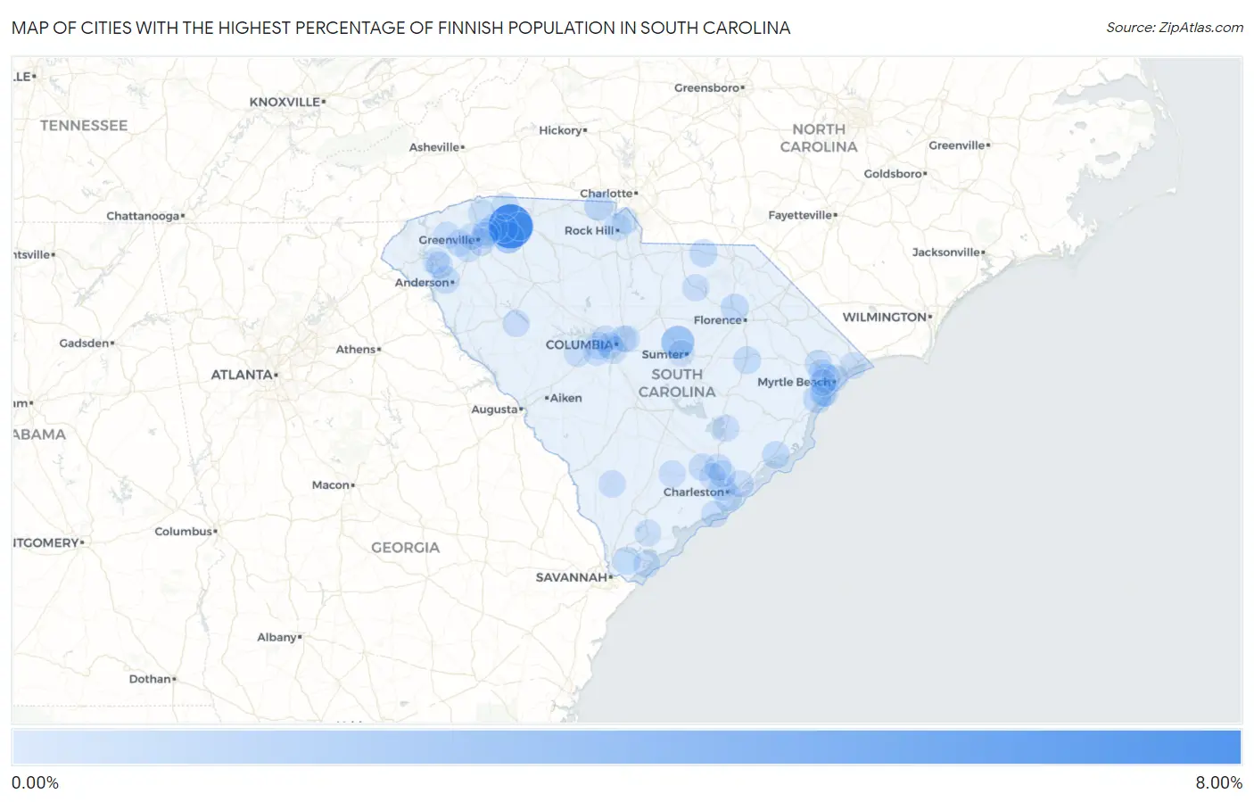 Cities with the Highest Percentage of Finnish Population in South Carolina Map