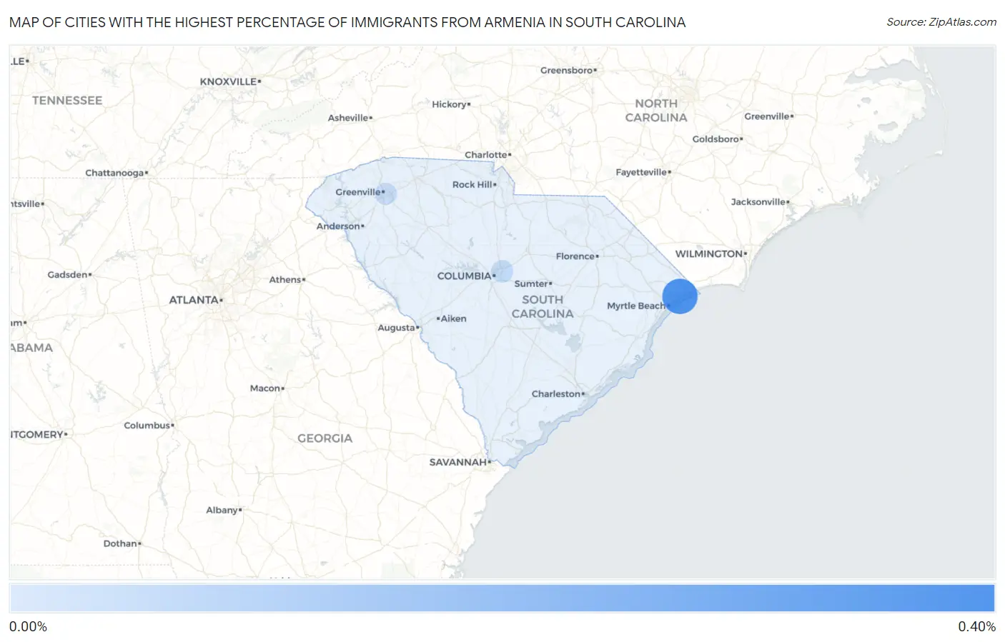 Cities with the Highest Percentage of Immigrants from Armenia in South Carolina Map