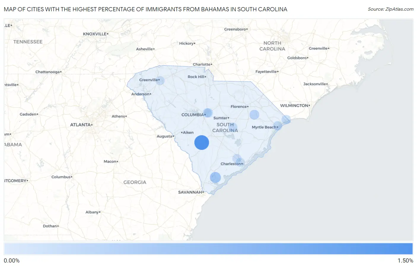 Cities with the Highest Percentage of Immigrants from Bahamas in South Carolina Map