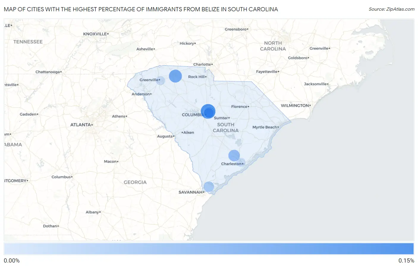 Cities with the Highest Percentage of Immigrants from Belize in South Carolina Map