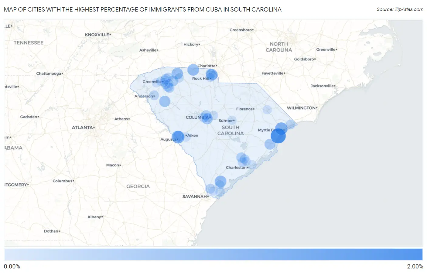 Cities with the Highest Percentage of Immigrants from Cuba in South Carolina Map