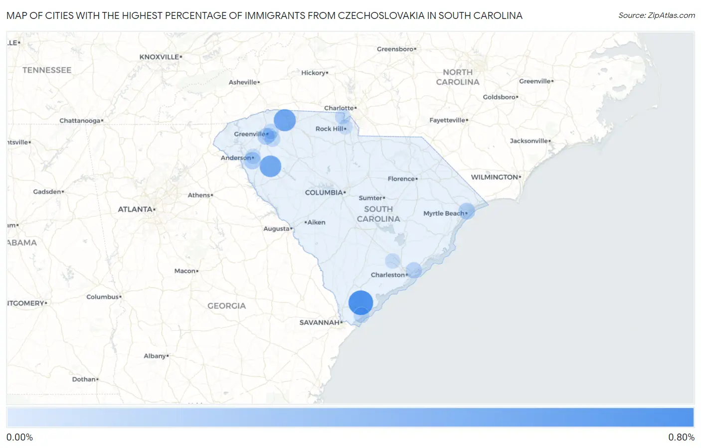 Cities with the Highest Percentage of Immigrants from Czechoslovakia in South Carolina Map