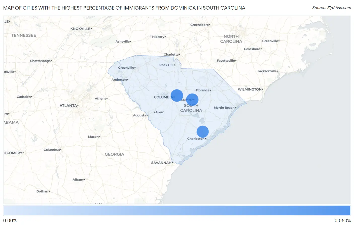Cities with the Highest Percentage of Immigrants from Dominica in South Carolina Map