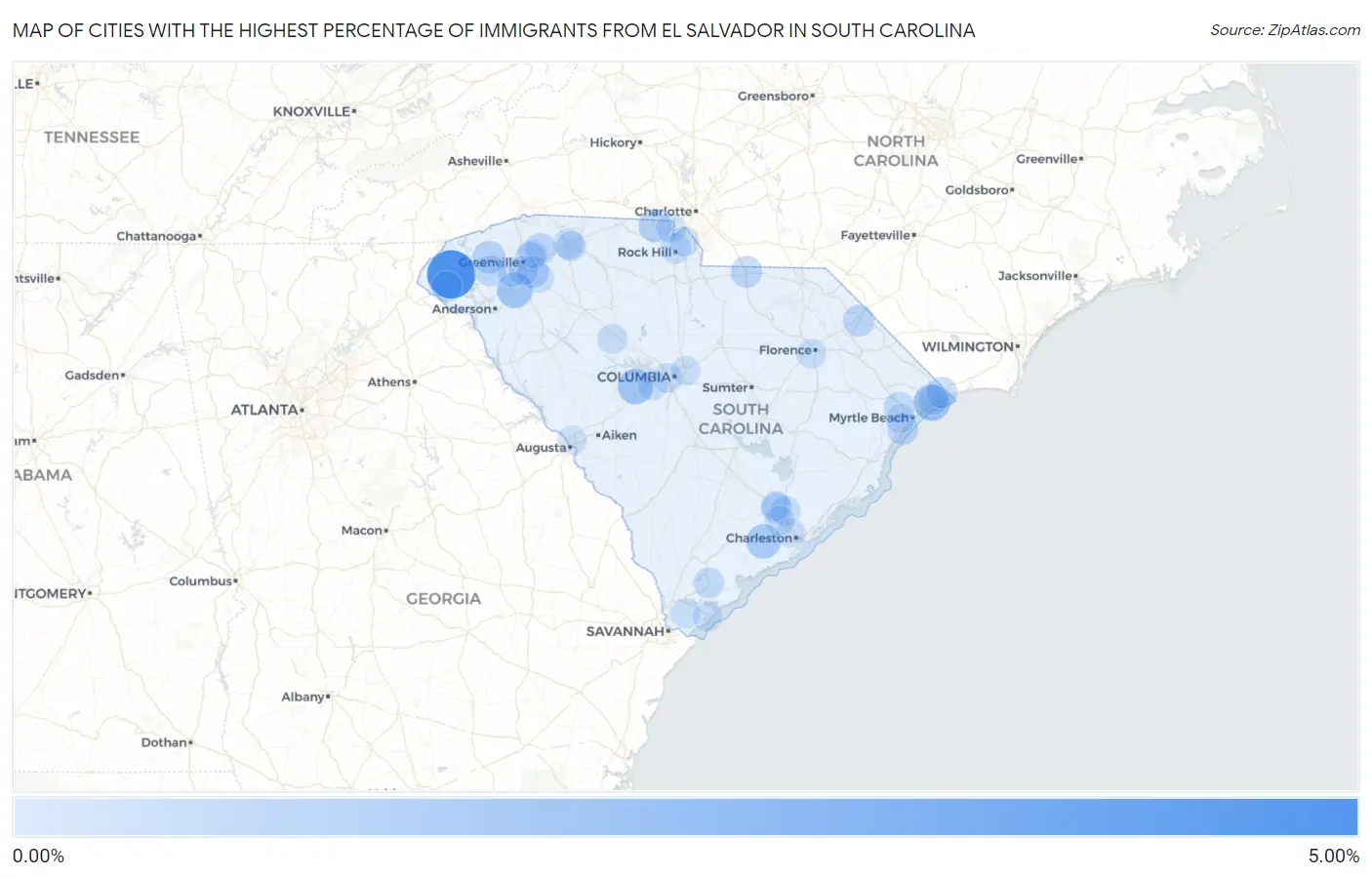 Cities with the Highest Percentage of Immigrants from El Salvador in South Carolina Map
