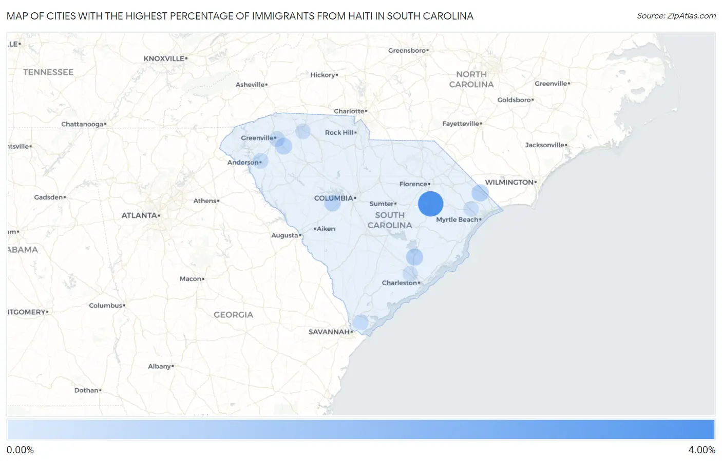 Cities with the Highest Percentage of Immigrants from Haiti in South Carolina Map