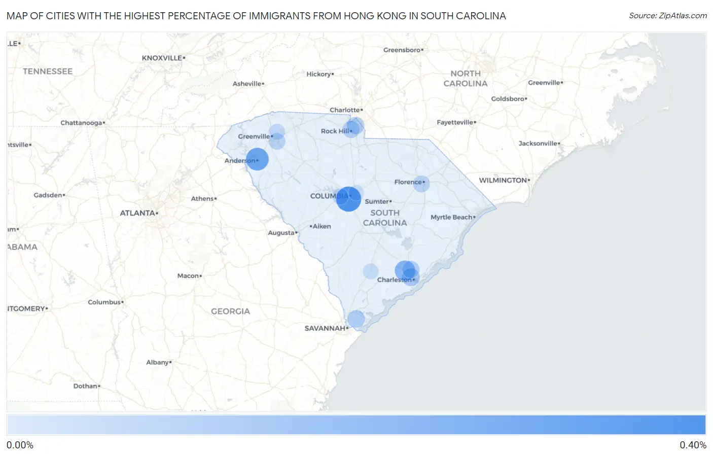 Cities with the Highest Percentage of Immigrants from Hong Kong in South Carolina Map