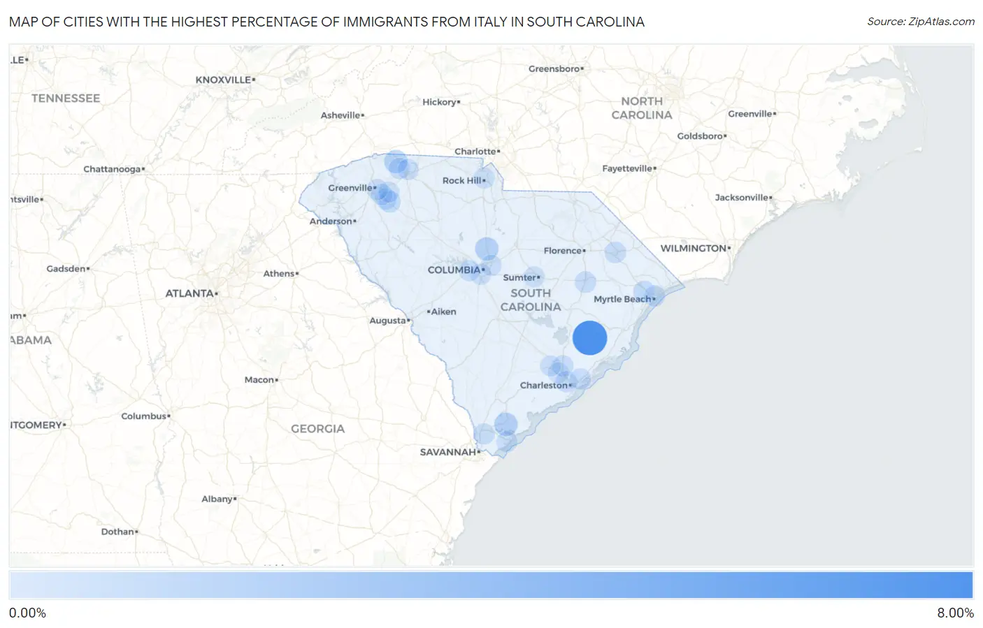 Cities with the Highest Percentage of Immigrants from Italy in South Carolina Map