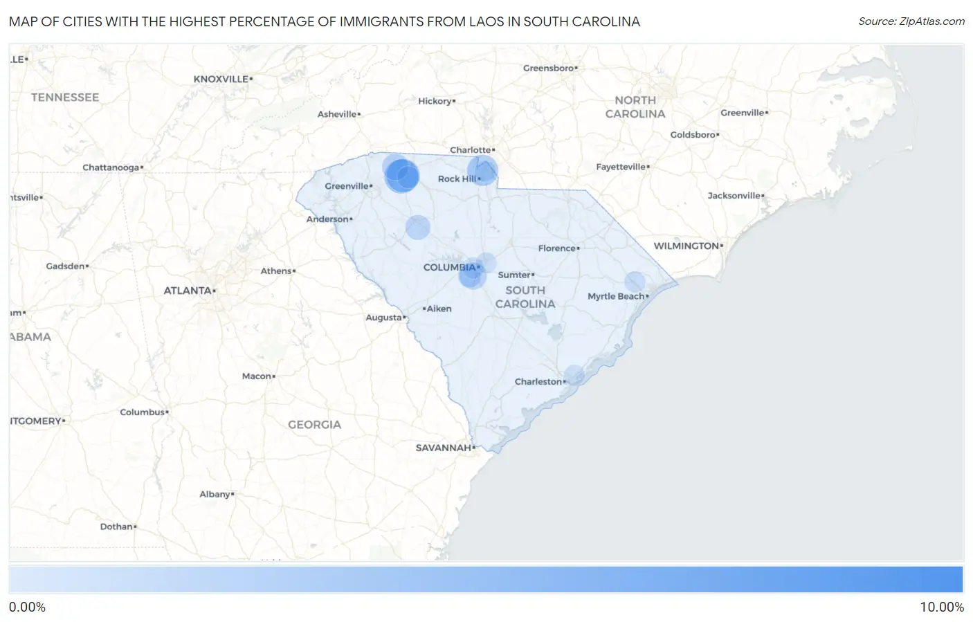 Cities with the Highest Percentage of Immigrants from Laos in South Carolina Map