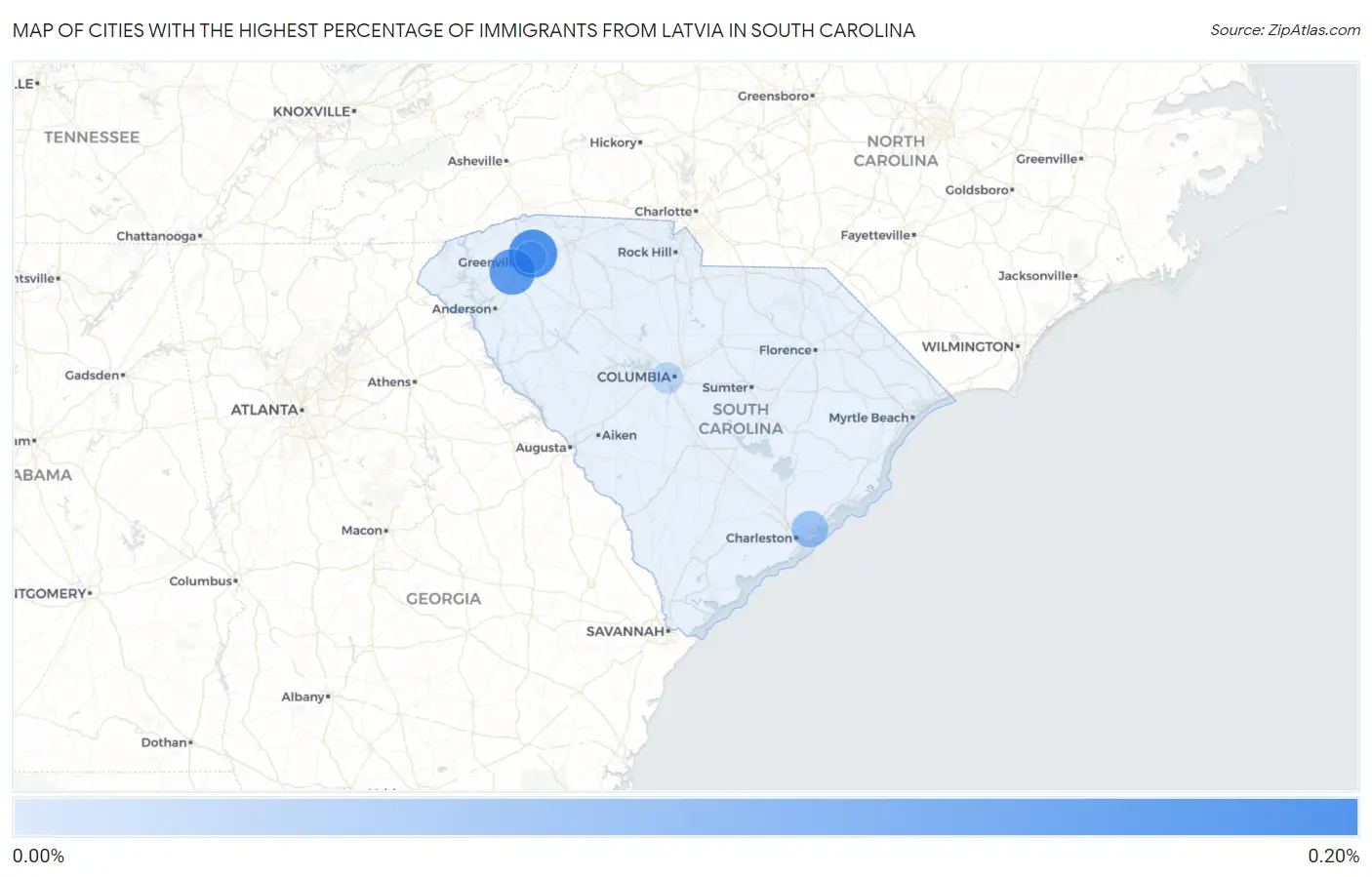 Cities with the Highest Percentage of Immigrants from Latvia in South Carolina Map