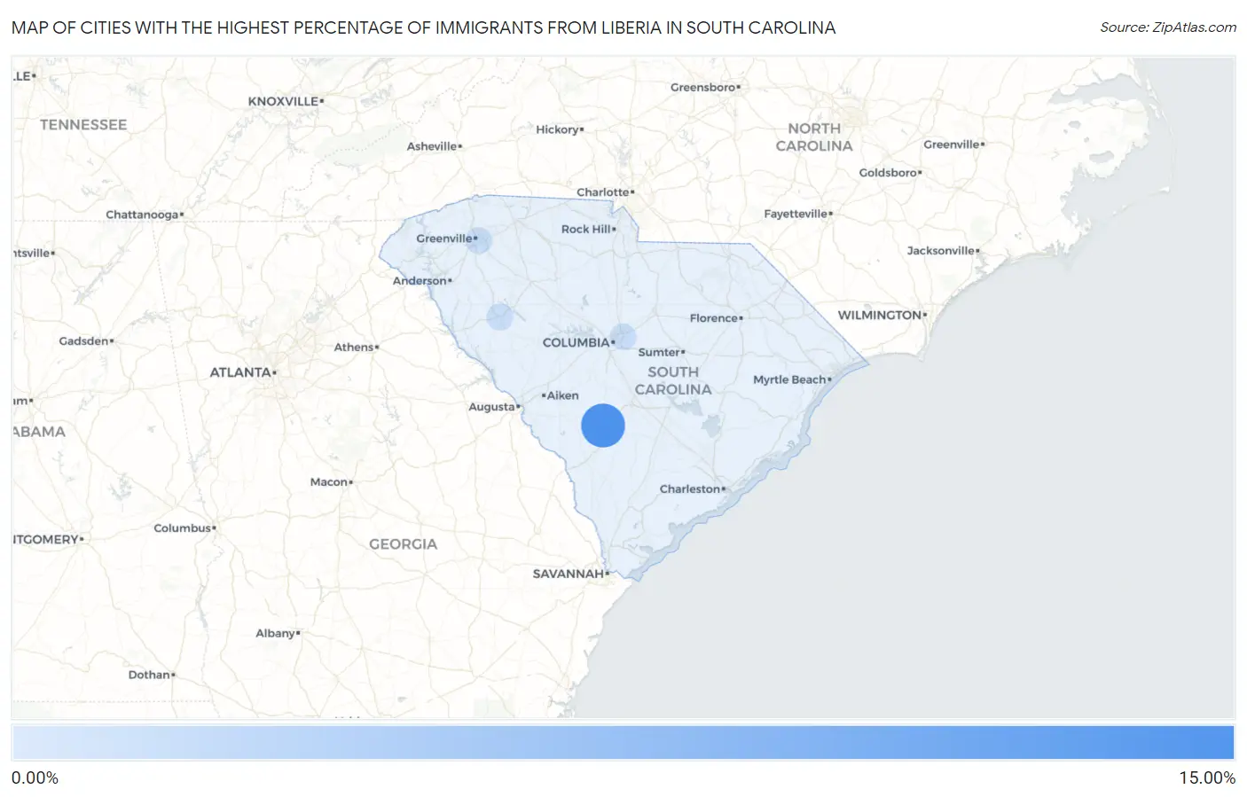 Cities with the Highest Percentage of Immigrants from Liberia in South Carolina Map