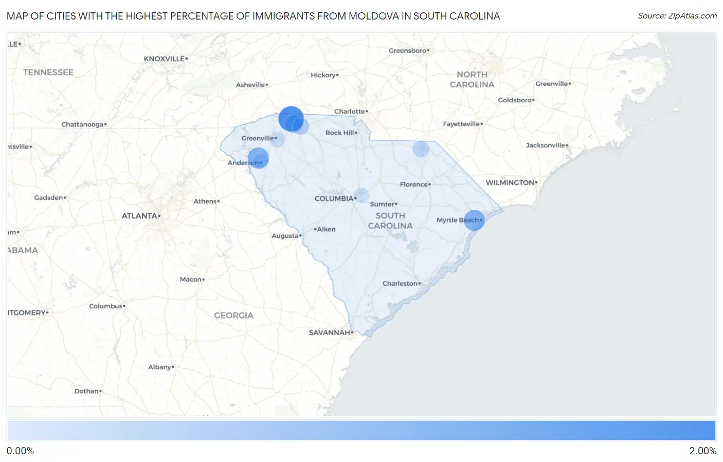 Cities with the Highest Percentage of Immigrants from Moldova in South Carolina Map