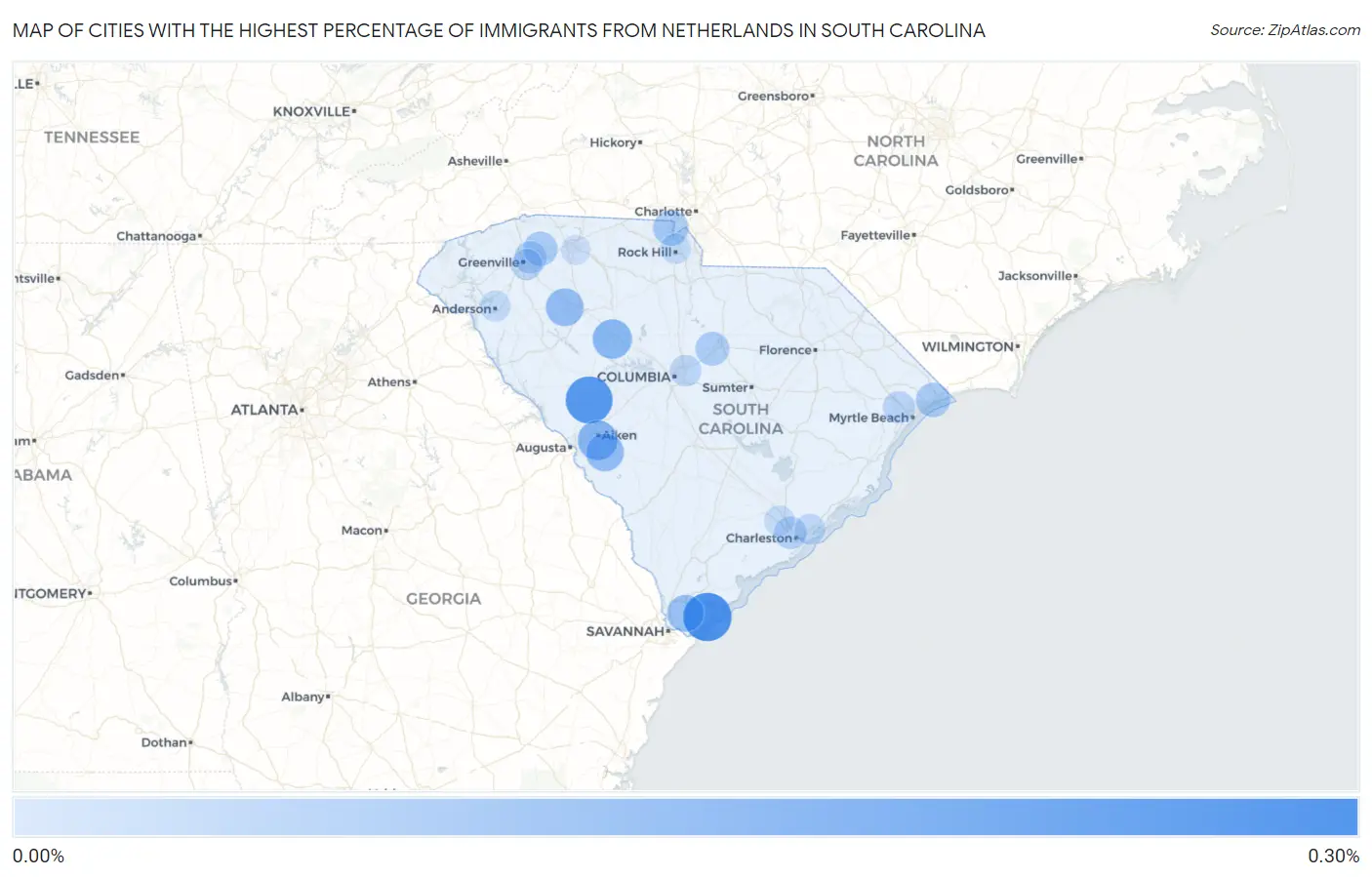 Cities with the Highest Percentage of Immigrants from Netherlands in South Carolina Map