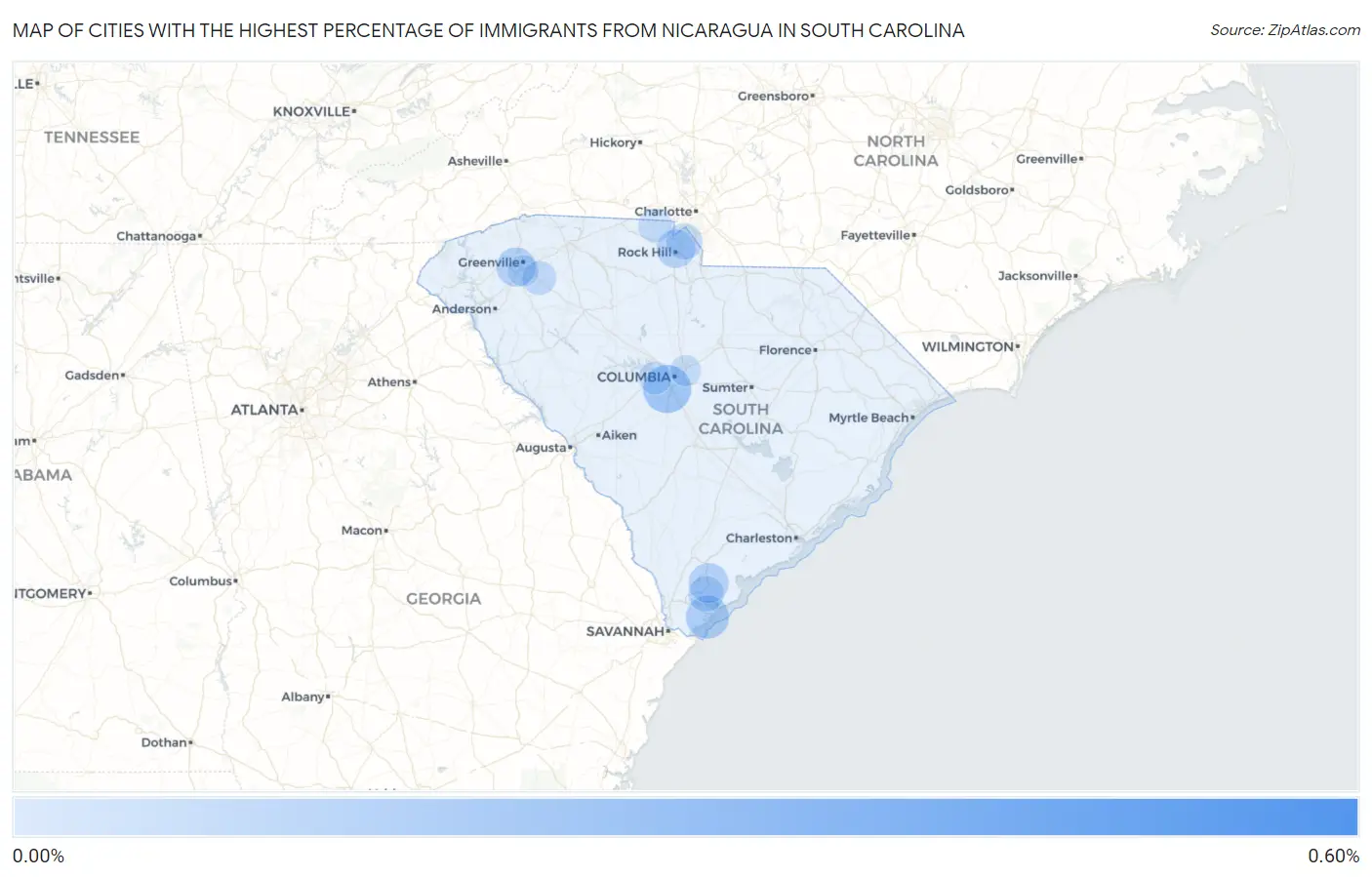Cities with the Highest Percentage of Immigrants from Nicaragua in South Carolina Map