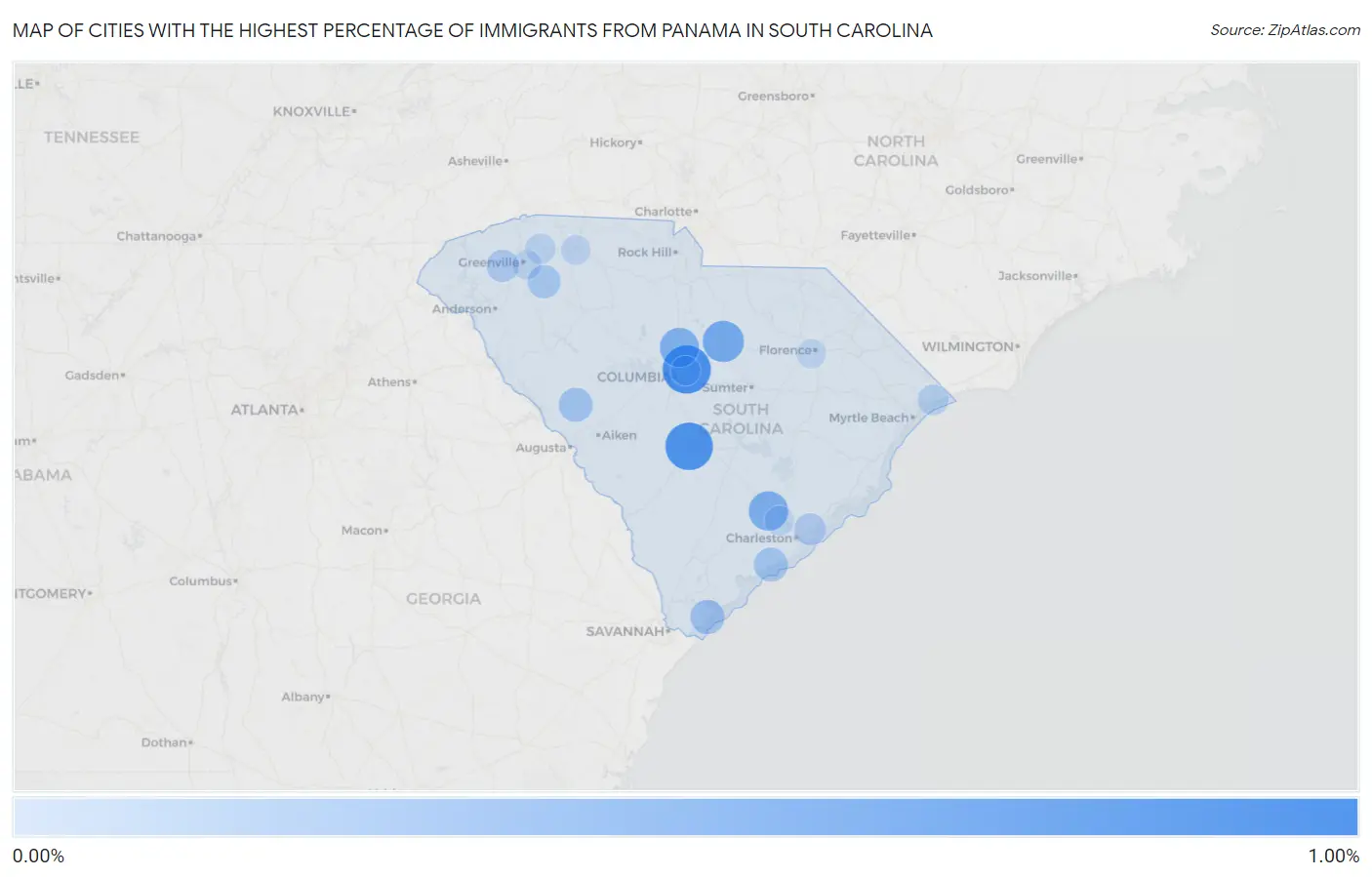 Cities with the Highest Percentage of Immigrants from Panama in South Carolina Map