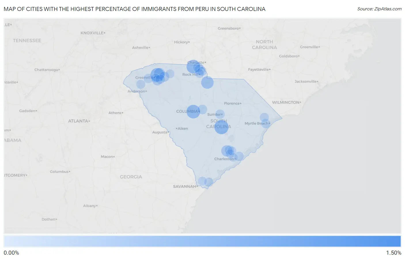 Cities with the Highest Percentage of Immigrants from Peru in South Carolina Map