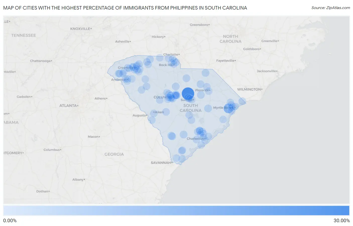 Cities with the Highest Percentage of Immigrants from Philippines in South Carolina Map