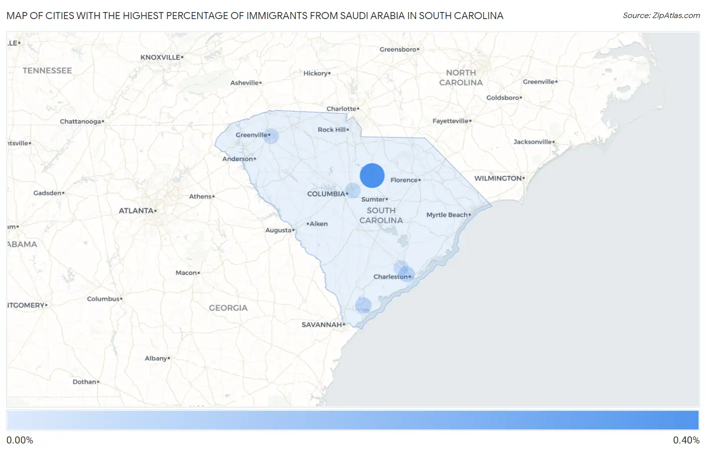 Cities with the Highest Percentage of Immigrants from Saudi Arabia in South Carolina Map