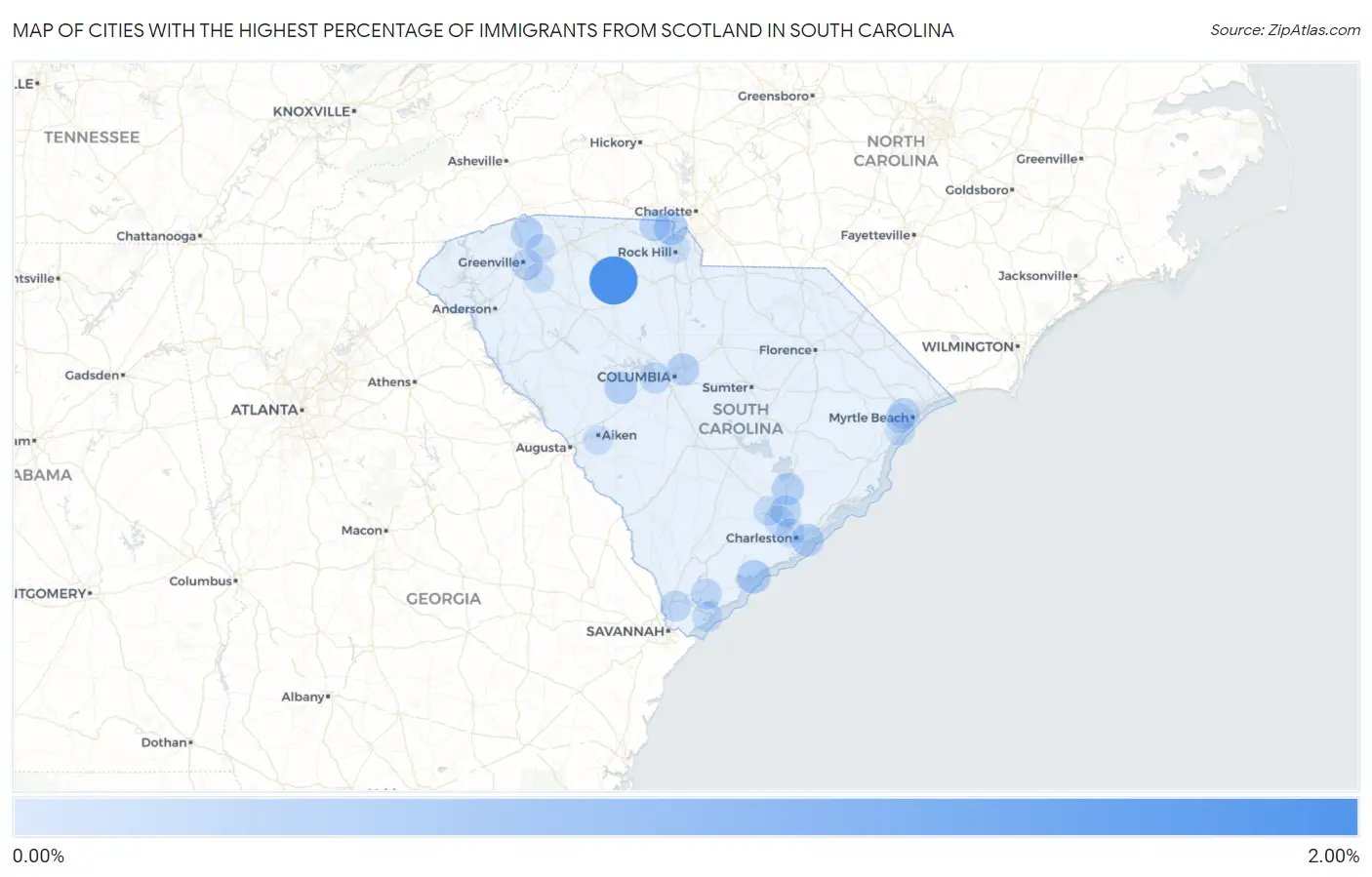 Cities with the Highest Percentage of Immigrants from Scotland in South Carolina Map