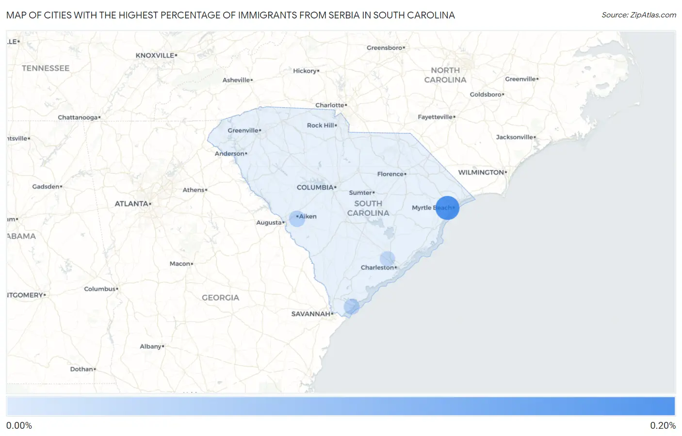 Cities with the Highest Percentage of Immigrants from Serbia in South Carolina Map