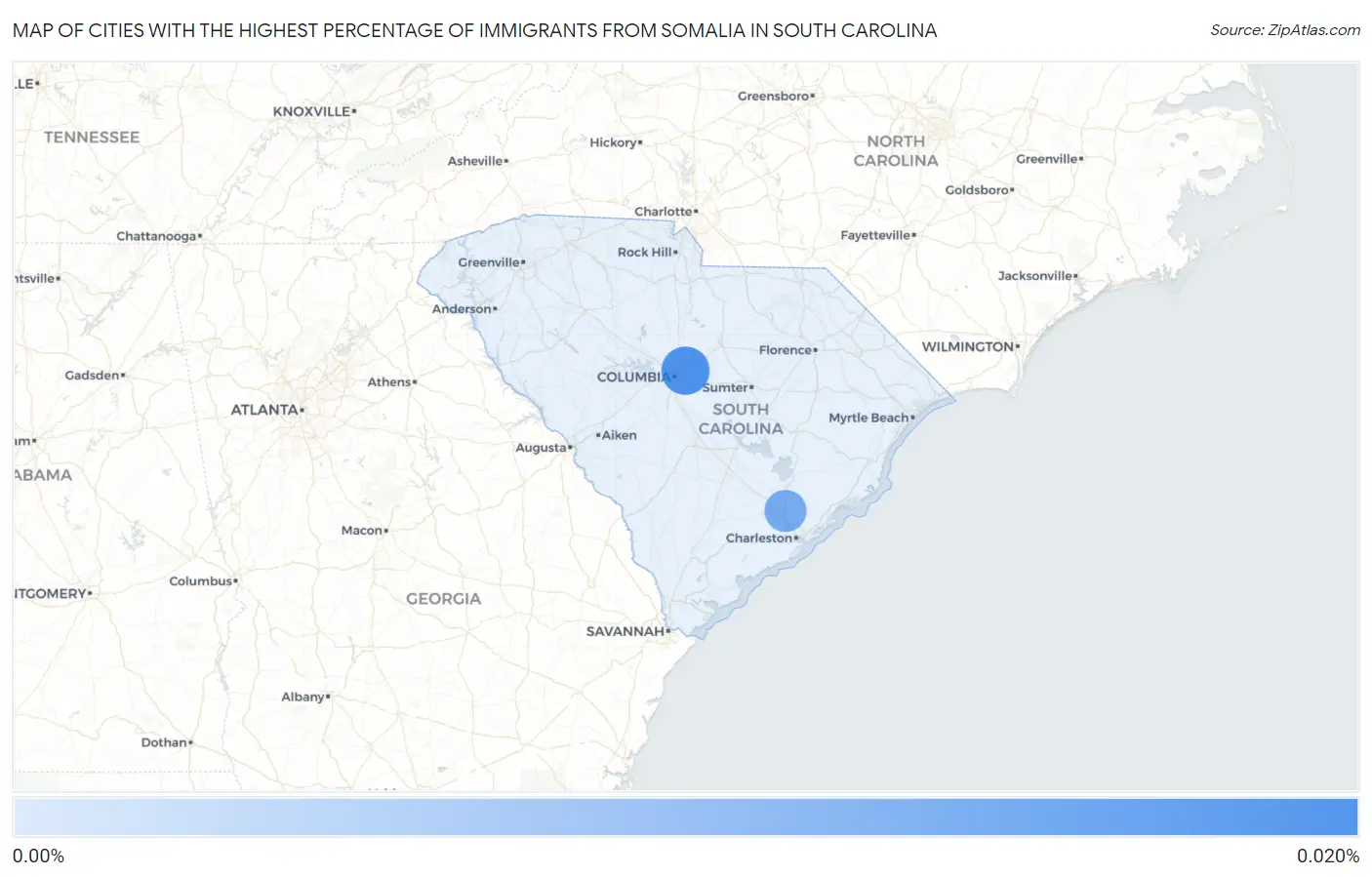 Cities with the Highest Percentage of Immigrants from Somalia in South Carolina Map