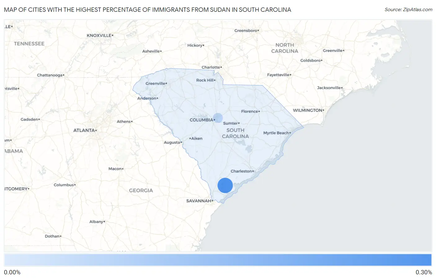 Cities with the Highest Percentage of Immigrants from Sudan in South Carolina Map