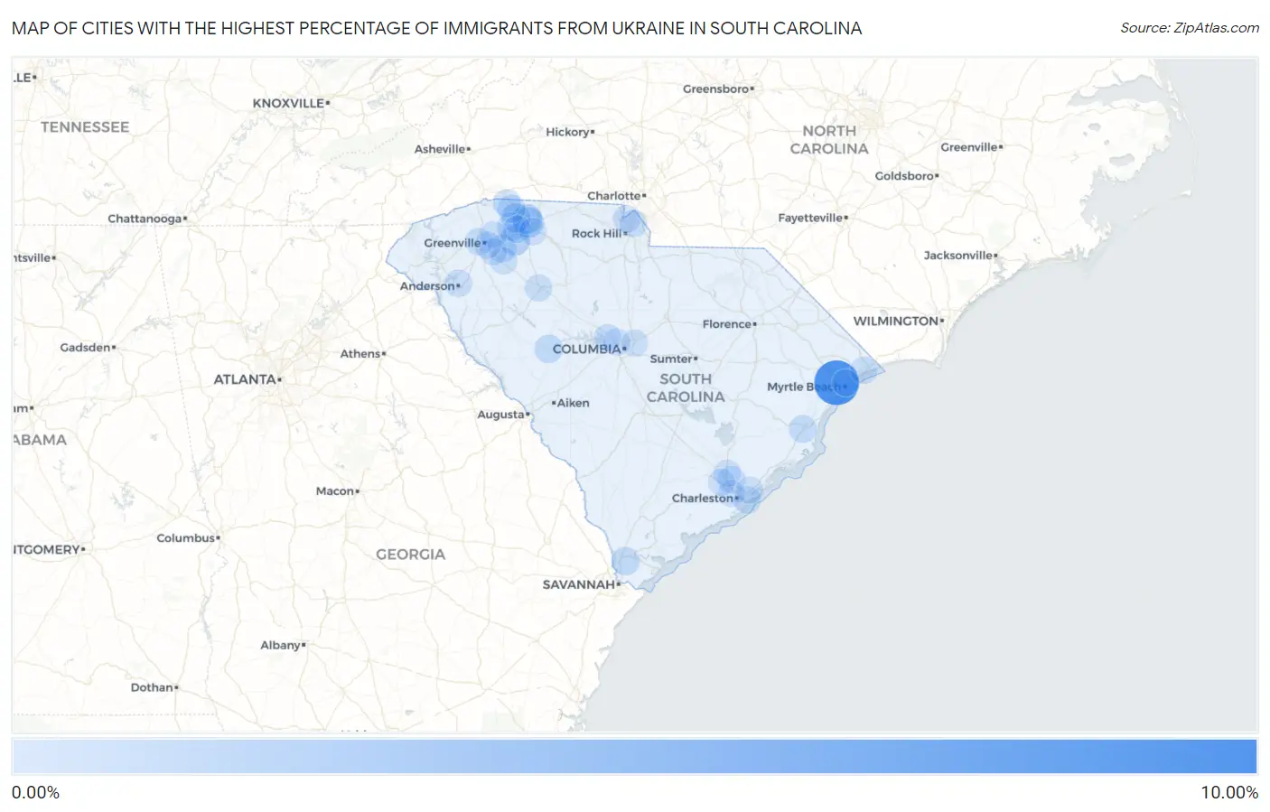 Cities with the Highest Percentage of Immigrants from Ukraine in South Carolina Map