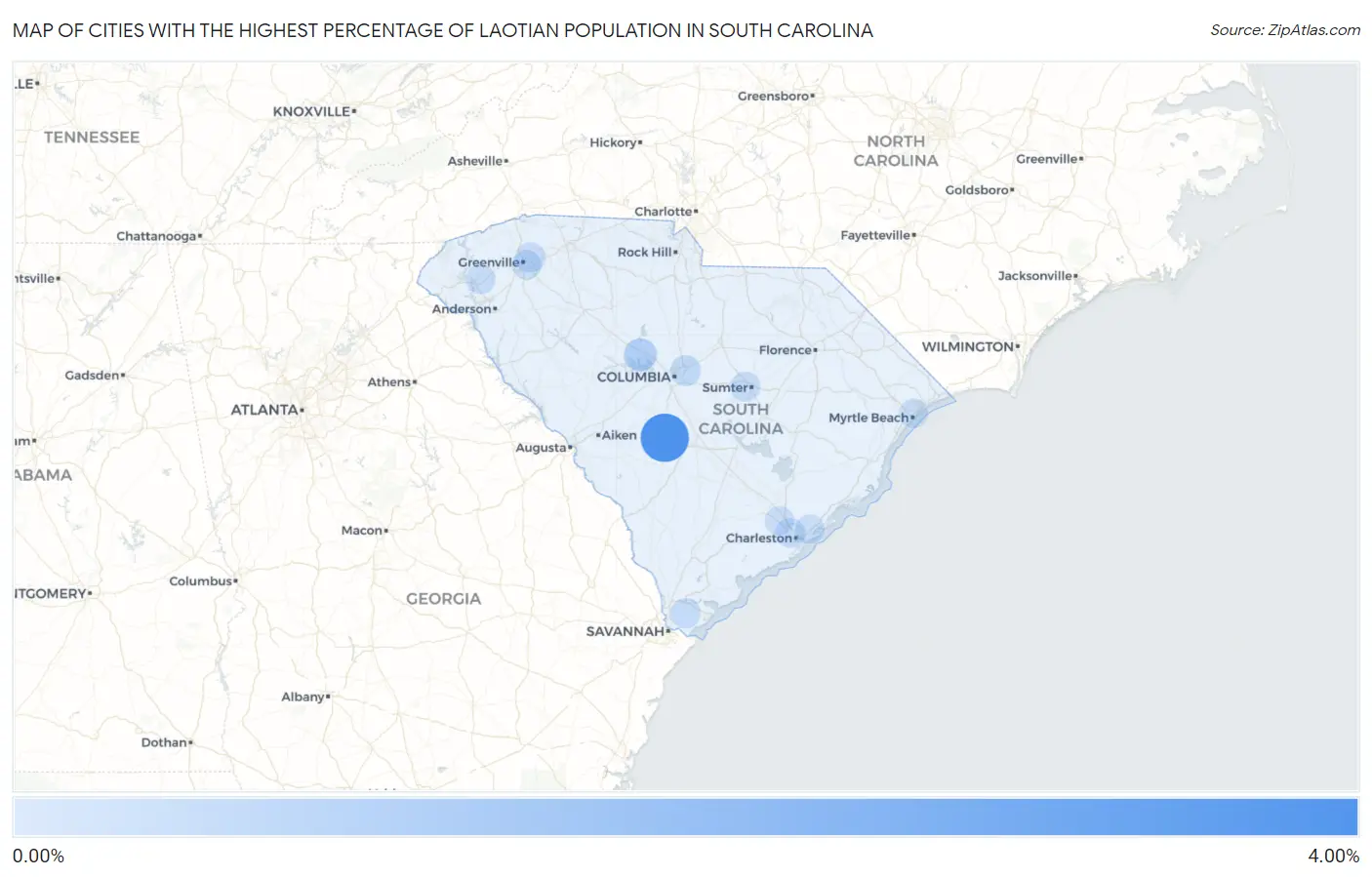 Cities with the Highest Percentage of Laotian Population in South Carolina Map